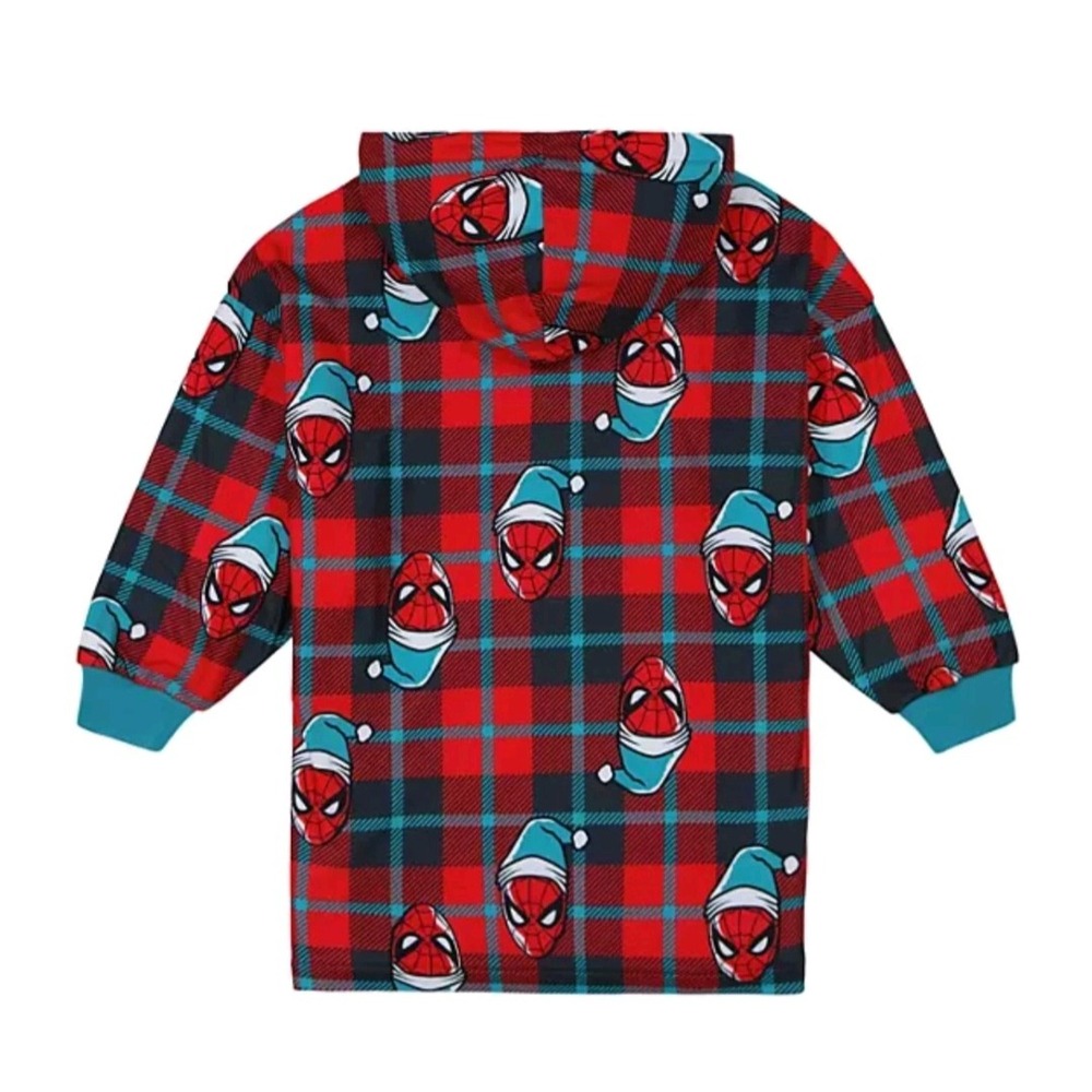 NWT Marvel Spider-Man Kids Oversized Hooded Pullover Robe Red Plaid Size S/M - Picture 2 of 8